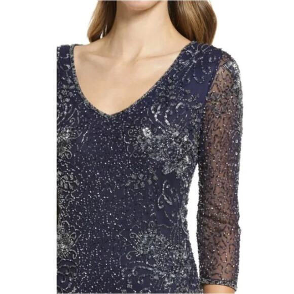 PISARRO NIGHTS NORDSTROM Women's Navy Beaded V-Neck Cocktail Dress Size 14 - Picture 10 of 10